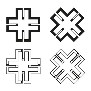Haç koleksiyonu. Kare geometrik formlar. Siyah beyaz basit Vektör simgeleri. Soyut şekiller seti. EPS 10.