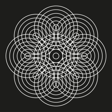 Eşmerkezli daire çizgileri. Soyut geometrik şekil. Beyaz çizgili vektör. Siyah siyah arka plan. EPS 10.
