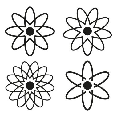 Dört çiçek ikonu. Botanik çiçek sembolleri. Doğa Bahçesi Vektörü. Şekillendirilmiş çiçek elementleri. EPS 10.