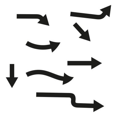 Siyah kavisli oklar. Yönlendirme işaretleri. Vektör sembolleri kümesi. Seyrüsefer elemanı şekilleri. EPS 10.