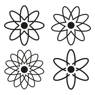 Dört çiçek ikonu. Botanik çiçek sembolleri. Doğa Bahçesi Vektörü. Şekillendirilmiş çiçek elementleri. EPS 10.