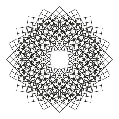 Complex geometric pattern. Spiral rotation shape. Abstract square Vector lattice. Black white line work. EPS 10.
