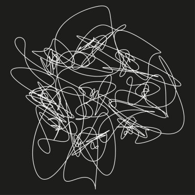 Wild scribble texture. Chaotic messy Vector. Abstract tangle lines. Dark background contrast. EPS 10.