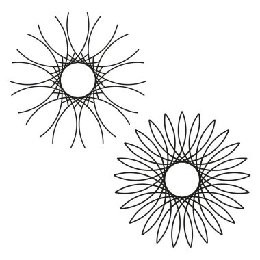 Abstract flower icons. Circular spike shapes. Black white Vector graphic. Simple minimal design. EPS 10.