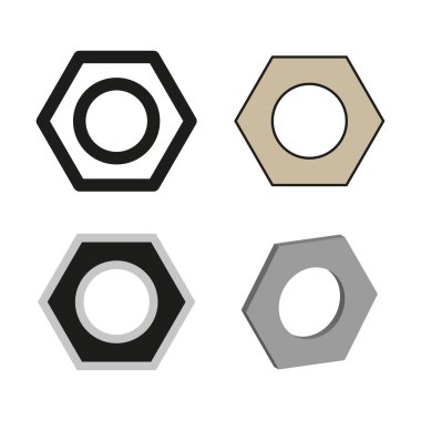 Industrial metal nut. Silver hexagon shape. Engineering tool Vector. Black white elements. EPS 10.