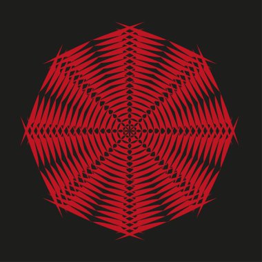Soyut kırmızı figür. Dalgalı çizgi deseni. Geometrik radyal şekil. Vektör koyu arkaplan. EPS 10.
