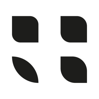 Dört kare şeklinde. Siyah köşeleri yuvarlak. Basit grafik vektör seti. Minimalist element tasarımı. EPS 10.