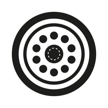 Siyah araba tekerleği. Geometrik taşıma elementi. Soyut çember tasarımı. Vektör düz çizim. EPS 10.