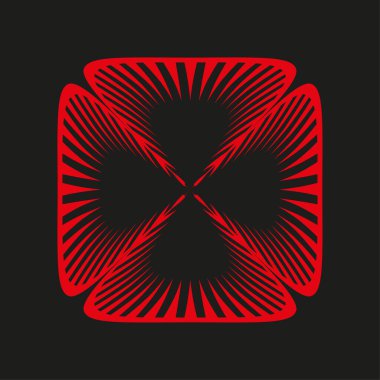 Soyut kırmızı kare. Dinamik çizgi deseni. Geometrik radyal şekil. Vektör koyu arkaplan. EPS 10.