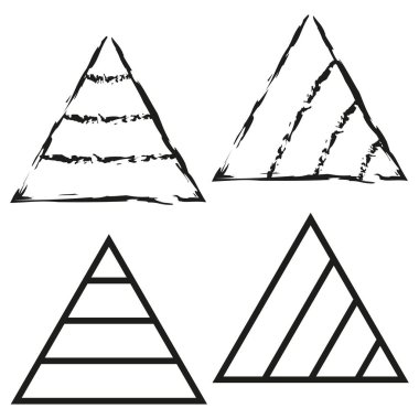 Yedi üçgen şekil. Geometrik soyut formlar. Vektör illüstrasyon seti. Çizgi grunge grafiği. EPS 10.