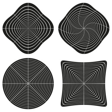 Dört yuvarlak kare. Soyut çizgi deseni. Dinamik Vektör grafik seti. Geometrik dalga şekli. EPS 10.