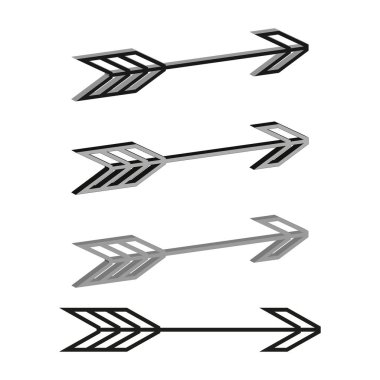 Tüylü ok ikonu. Yönlendirme vektörü. Gri uçuş sembolü. Okçuluk alet koleksiyonu. Yüksek kalite set. EPS 10.
