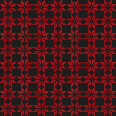 Kırmızı çiçek ızgarası. Siyah çiçek taşıyıcısı. Simetrik taç yaprağı deseni. Geleneksel tekstil kumaş malzeme yüzey tabanı. EPS 10.