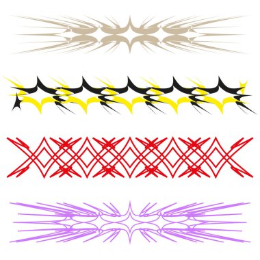 Sofistike süslemeli doğrusal vektör. Ayrıntılı yatay ayırıcı. Keskin geometrik kenarlar. Zarif vuruş kalıpları. EPS 10.