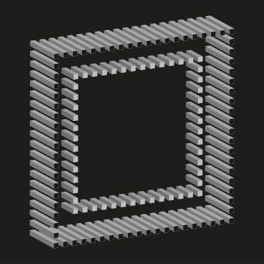Yuvalı kare vektör. Üç boyutlu çerçeve yapısı. Gri geometri sembolü. Profesyonel siyah arka plan. EPS 10.