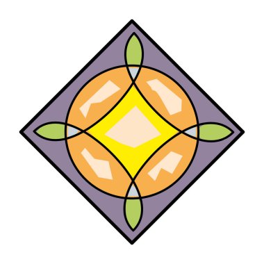 Canlı rengarenk elmas. Lekeli cam taşıyıcı. Rhombus geometrik şekli. Detaylı, karmaşık dekoratif kompozisyonlar. EPS 10.