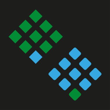 Kare fayans mozaiği. Yeşil Mavi Vektör. Geometrik ızgara düzenleme. Katı siyah zemin alanı. EPS 10.