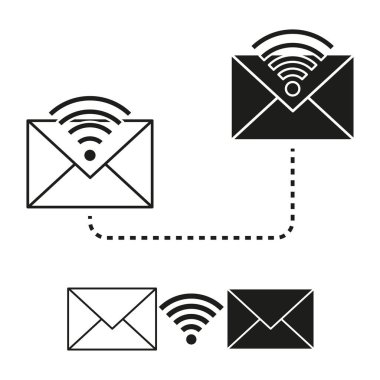 Kablosuz internet zarfları. Olağanüstü mesajlaşma sinyalleri. Olağanüstü bir uluslararası vektör. Sofistike yazışma bağlantısı. EPS 10.