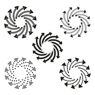 Girdap oku ayarlandı. Dairesel dönüş sembolü. Dinamik Vektör deseni. Yuvarlak bisiklet tasarımı. Sadece manüel vektör. Otopsi kullanılmamış. EPS 10.