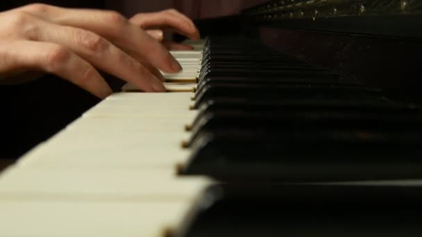 Vrouwelijke handen spelen een zachte stukje klassieke muziek op een prachtige vleugel. Vrouw spelen van de piano, close-up. — Stockvideo