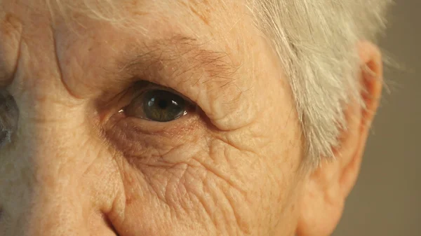 La nonna guarda la telecamera. Primo piano — Foto Stock