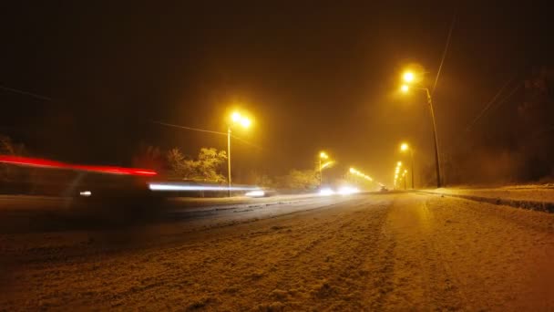 Timelaps noční město silnice v zimě — Stock video