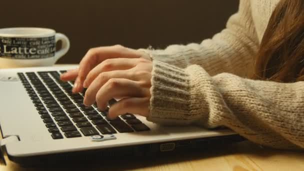 Женские руки печатают на клавиатуре ноутбука — стоковое видео