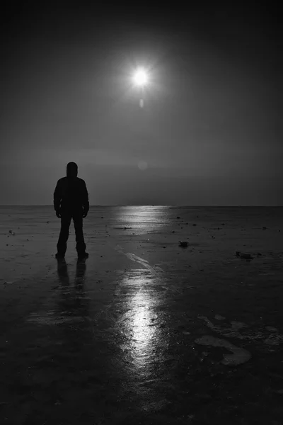 Ο άνθρωπος που στέκεται στην παγωμένη θάλασσα Εικόνα Αρχείου