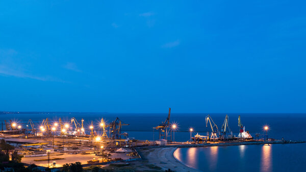 Mariupol sea trading port. Night photo