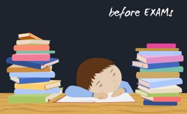 Sınav öğrenci stres. Öğrenci kitap uyku.