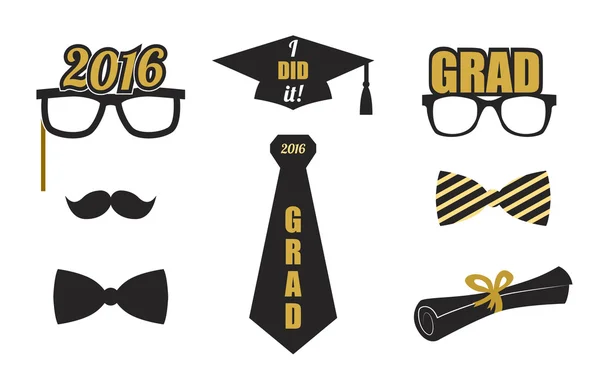 Elementos de graduación listos. Oro, negro. Vector plano . — Vector de stock