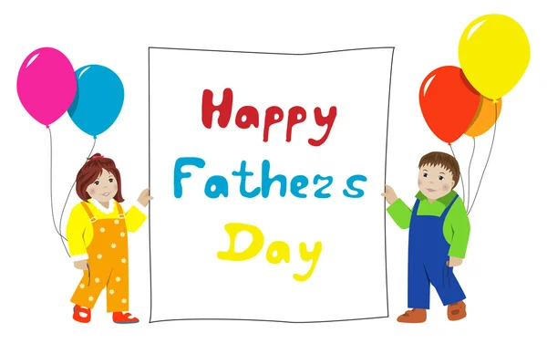 Happy Den otců. Malé děti s transparentem. — Stockový vektor