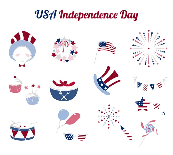 Set di icone piatte per il giorno dell'indipendenza USA — Vettoriale Stock