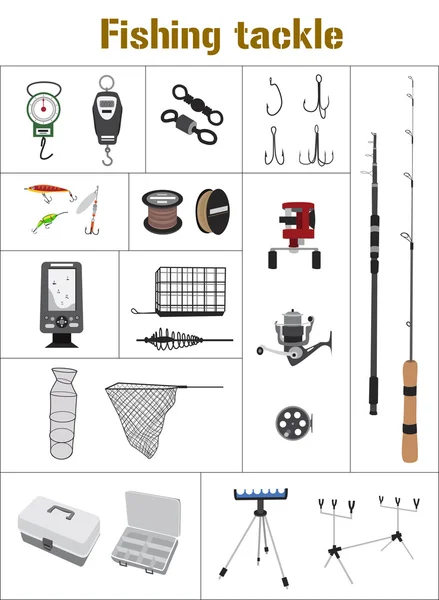 Fisherman and fishing tackle flat icon set Stock Vector by ©o