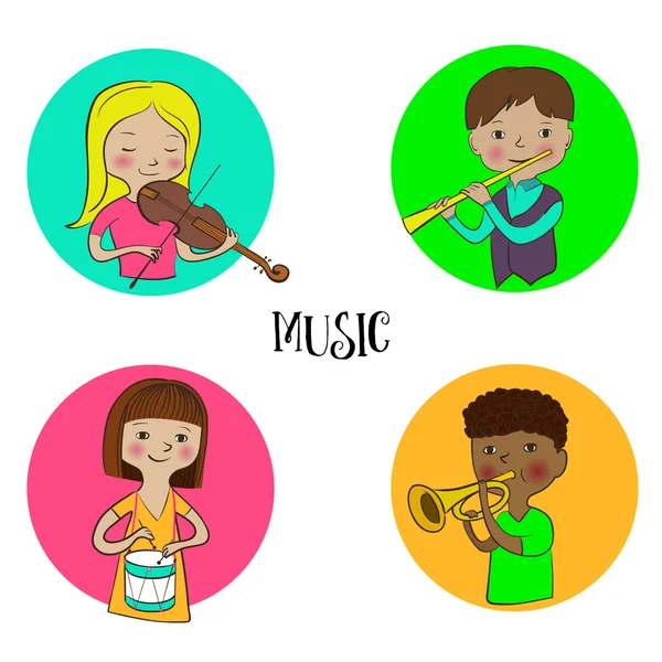 Musician children set of round icons — Stock Vector