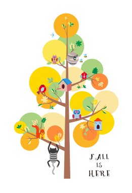 Sonbahar sonbahar ağaç düz vektör çizim işte