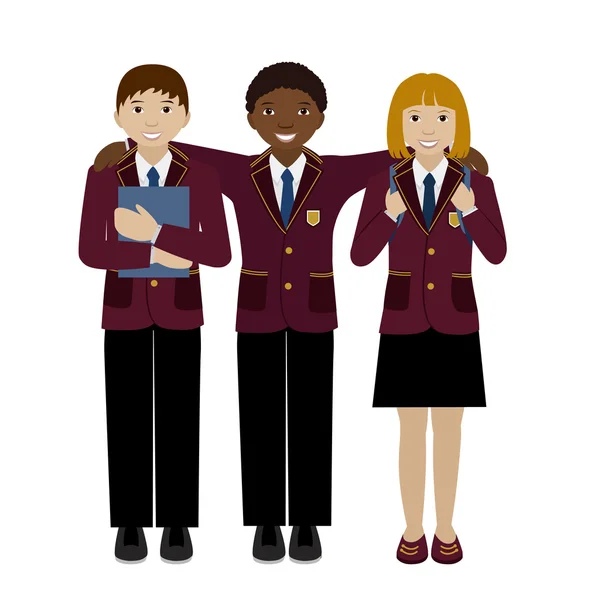 Groupe d'écoliers en uniforme vecteur plat — Image vectorielle