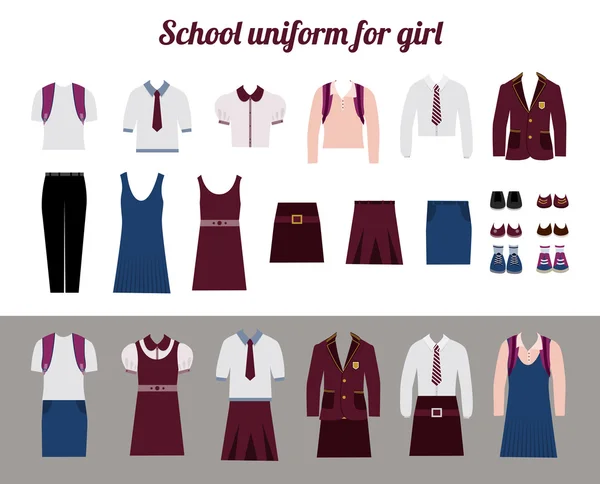 Uniforme escolar para meninas ilustração vetorial plana — Vetor de Stock