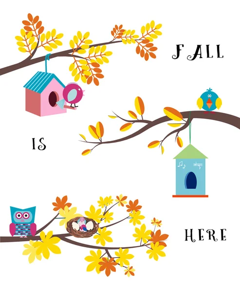 L'automne est ici jeu de bordure vectorielle plate — Image vectorielle