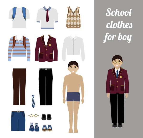 Criar kit menino da escola com uniformes diferentes —  Vetores de Stock