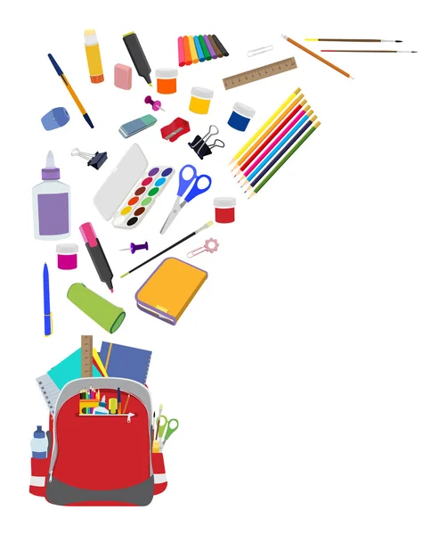 Background with school supplies flat vector — Stock Vector