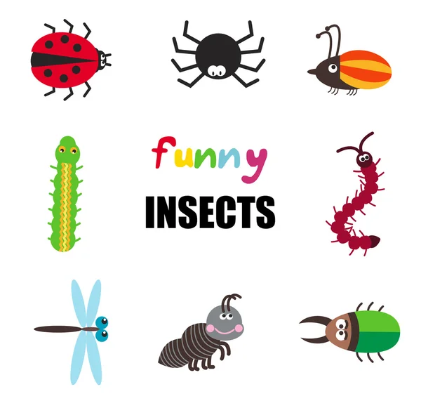 Divertidos insectos de dibujos animados vector conjunto — Archivo Imágenes Vectoriales