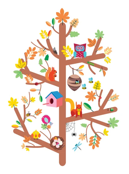 Automne arbre enfants conception vectoriel plat illustration — Image vectorielle