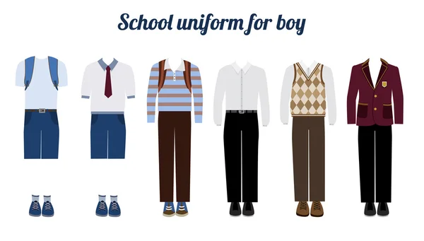 School uniform for boys flat vector illustration — Stock Vector