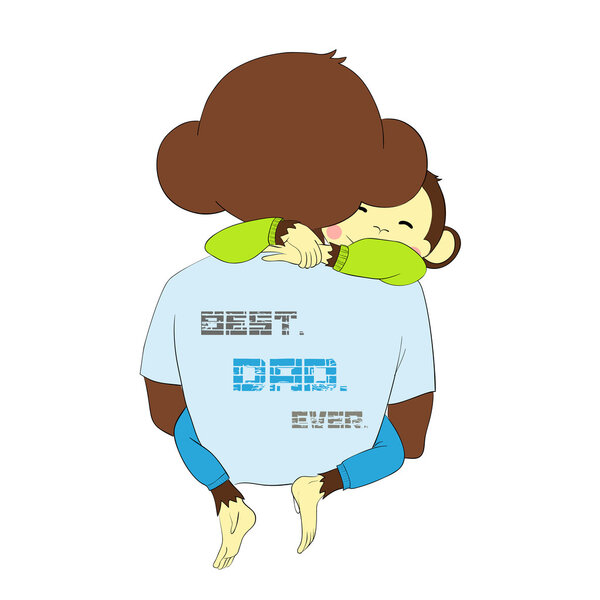 Fathers day. Monkey child hugging dad.