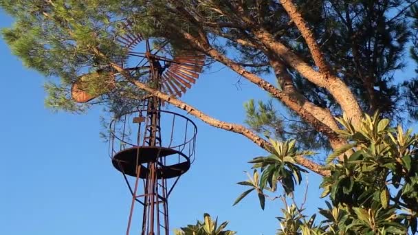 Дом в виноградниках и ветряная турбина — стоковое видео