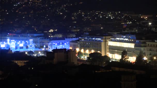 Noite sobre a arquitetura no verão de Nice, França — Vídeo de Stock