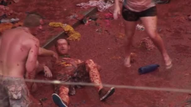 Fest av tomatina på Spanien — Stockvideo