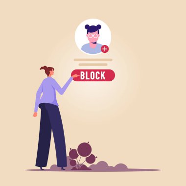 Çevrimiçi gizlilik kavramının sembolize edilmesi, güvenlik ve dijital koruma, kullanıcıyı sosyal ve veri koruması konusunda engelleyen kadın