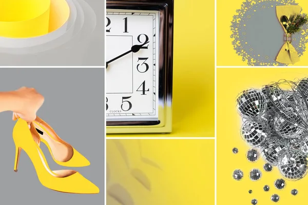 Collage of Color of the year 2021 with illuminating yellow and ultimate gray. — Stok Foto